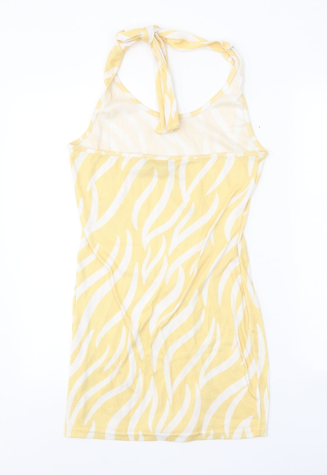 Another Reason Womens Yellow Animal Print Polyester A-Line Size 12 Halter Tie