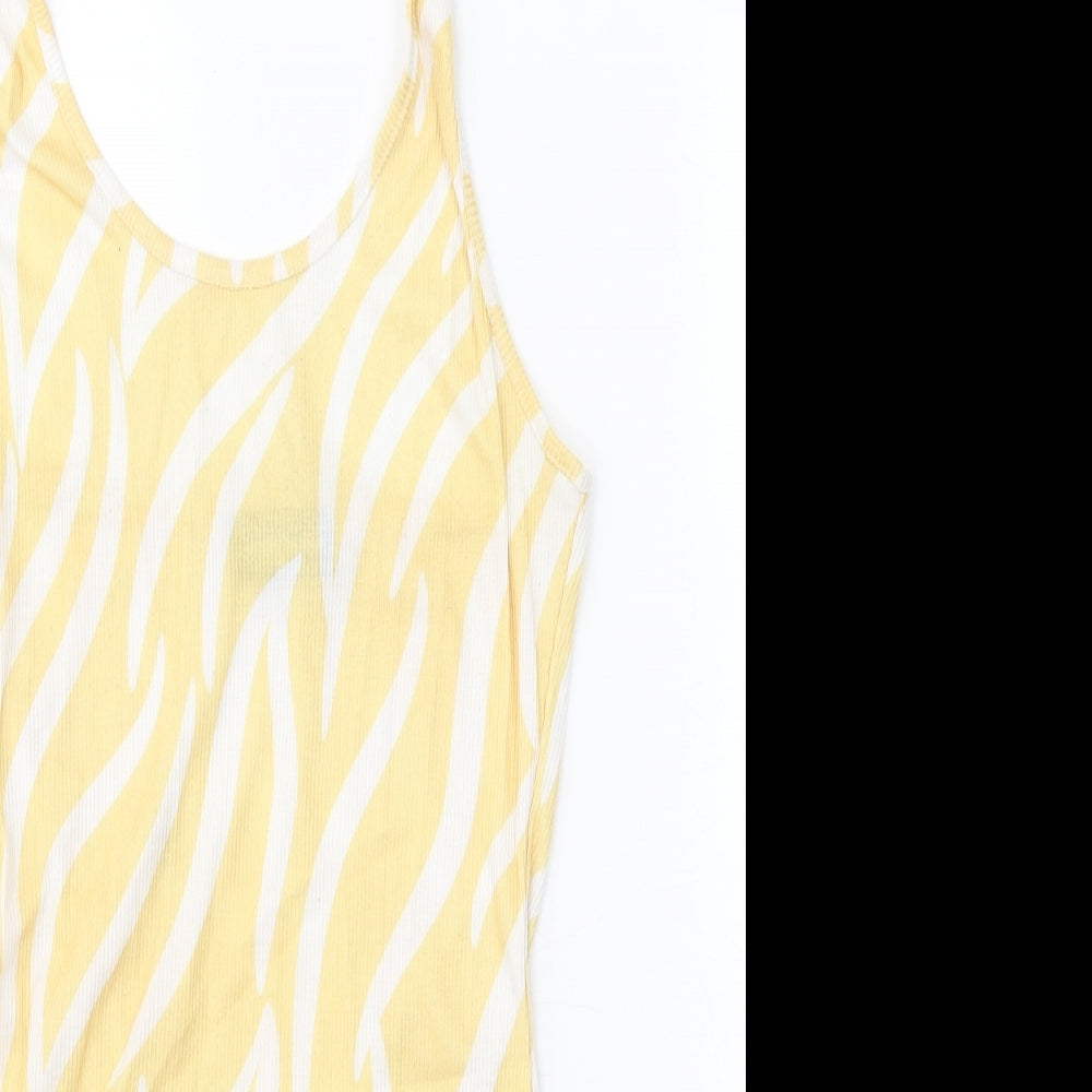 Another Reason Womens Yellow Animal Print Polyester A-Line Size 12 Halter Tie