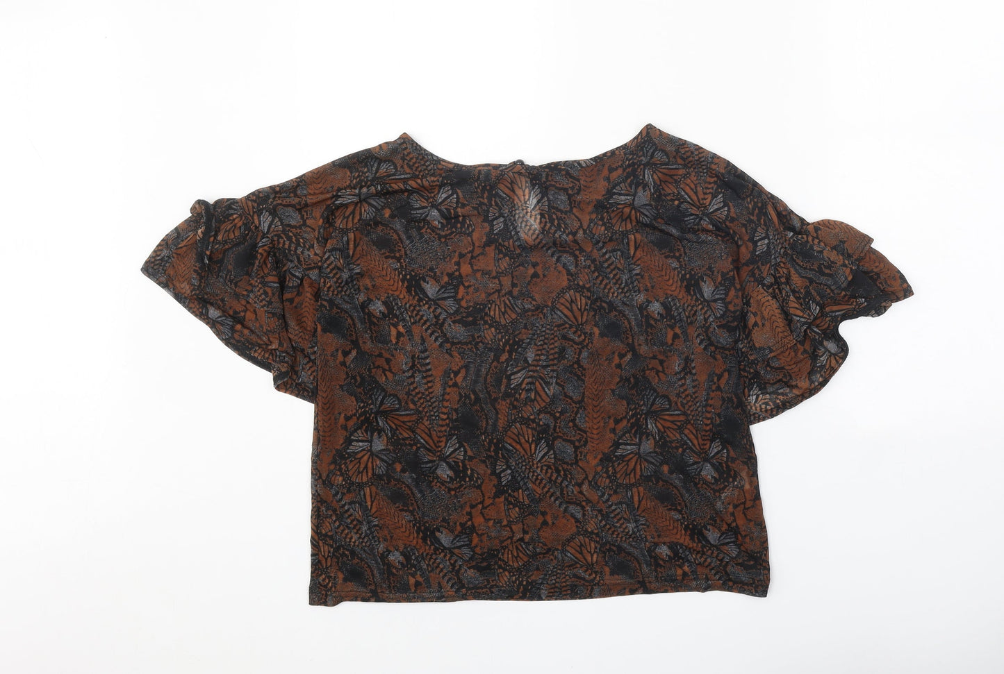 Womens UK Size 10 Topshop Brown Cropped T-Shirt