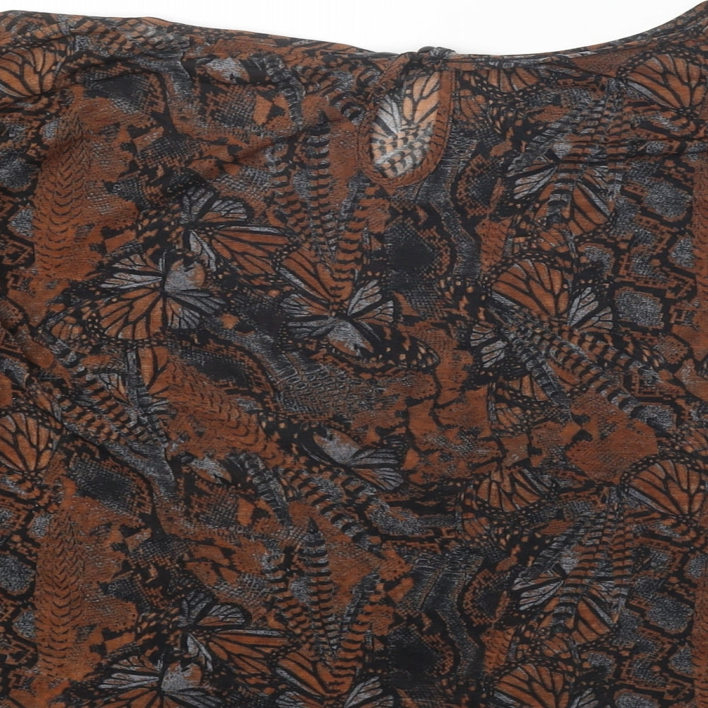 Womens UK Size 10 Topshop Brown Cropped T-Shirt