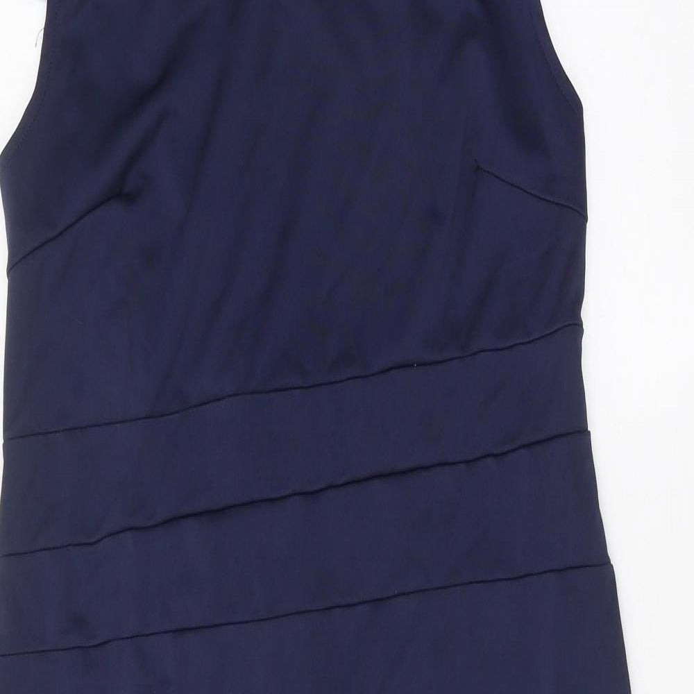 Preworn Womens Blue Polyester Pencil Dress Size 2XL Boat Neck Zip - Drop hem