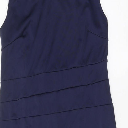 Preworn Womens Blue Polyester Pencil Dress Size 2XL Boat Neck Zip - Drop hem