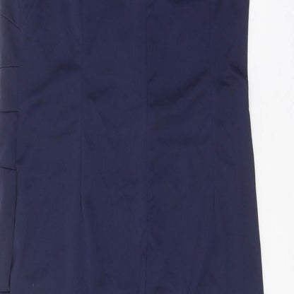 Preworn Womens Blue Polyester Pencil Dress Size 2XL Boat Neck Zip - Drop hem