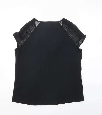 Laura Clement Womens Black Polyester Basic T-Shirt Size 12 V-Neck - Lace Sleeve Detail