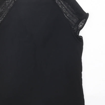 Laura Clement Womens Black Polyester Basic T-Shirt Size 12 V-Neck - Lace Sleeve Detail
