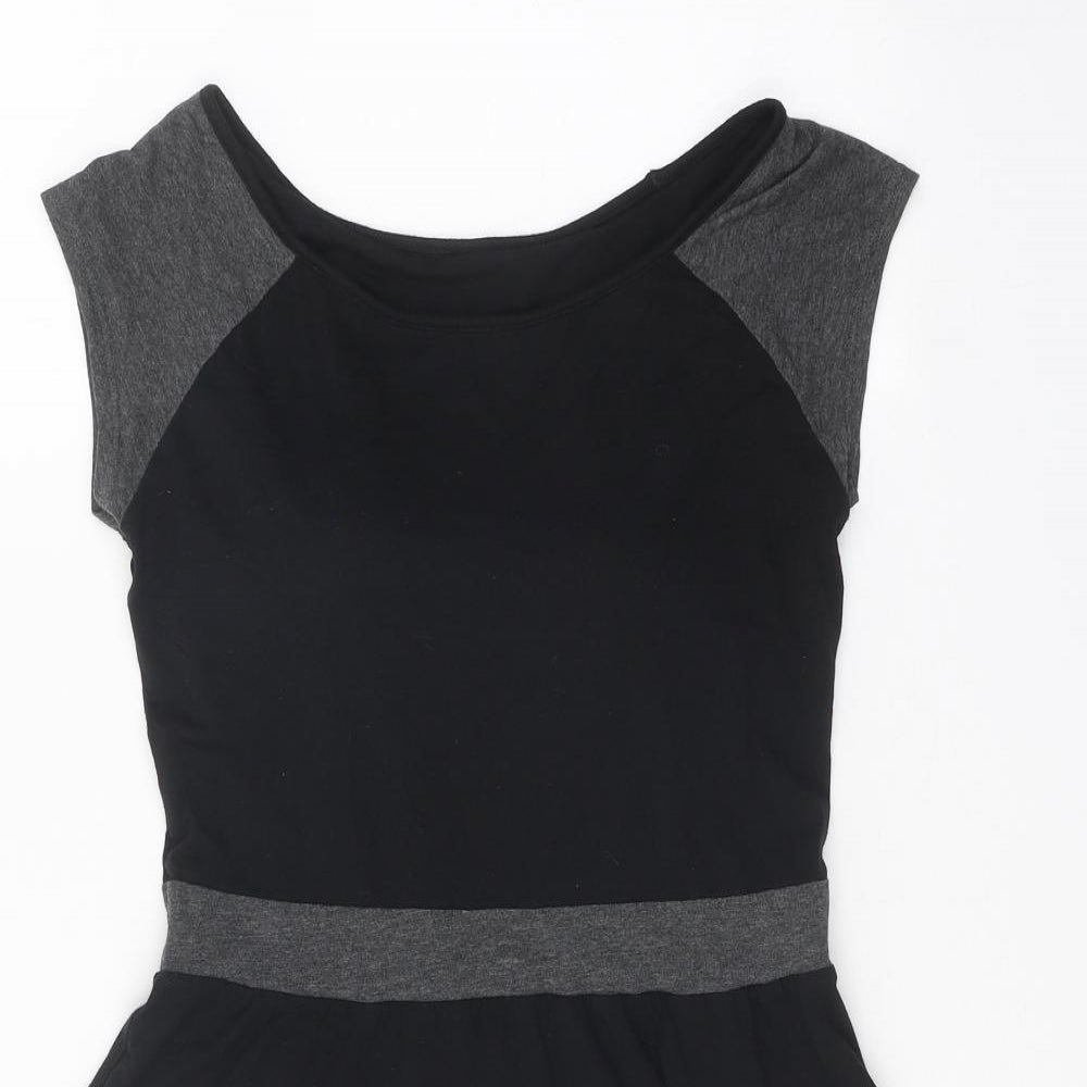 Preworn Womens Black Colourblock Modal Fit & Flare One Size Round Neck Pullover