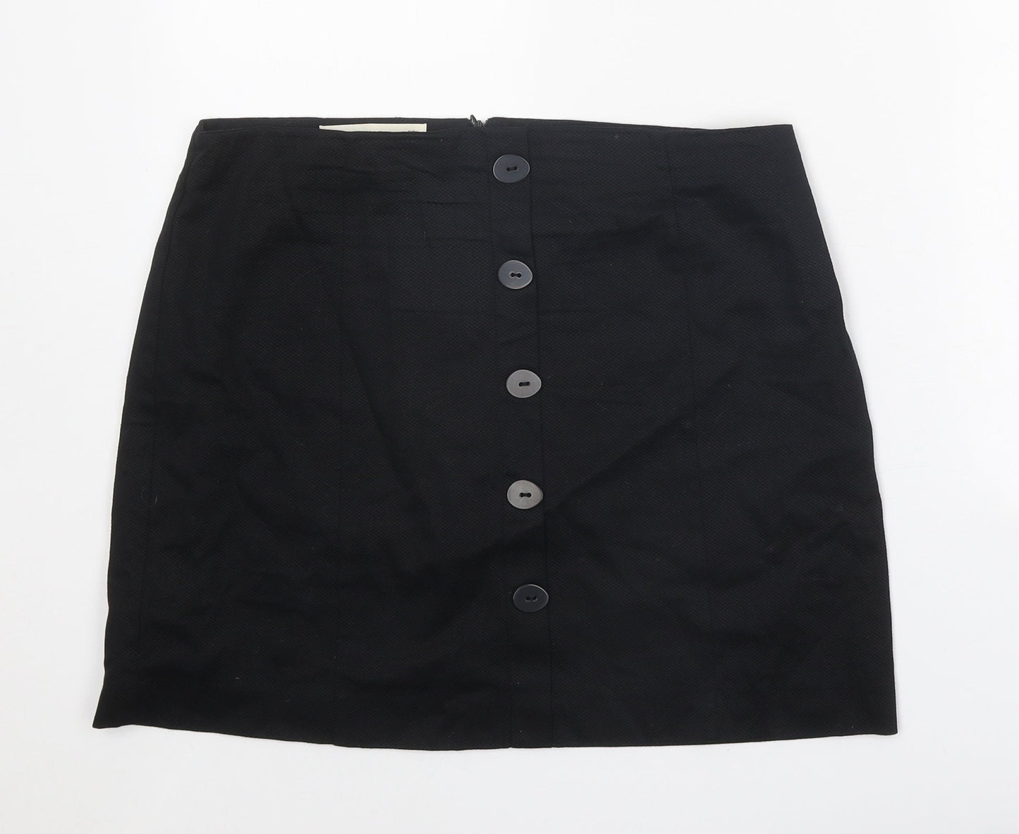Mango Womens Black Cotton A-Line Skirt Size L Zip
