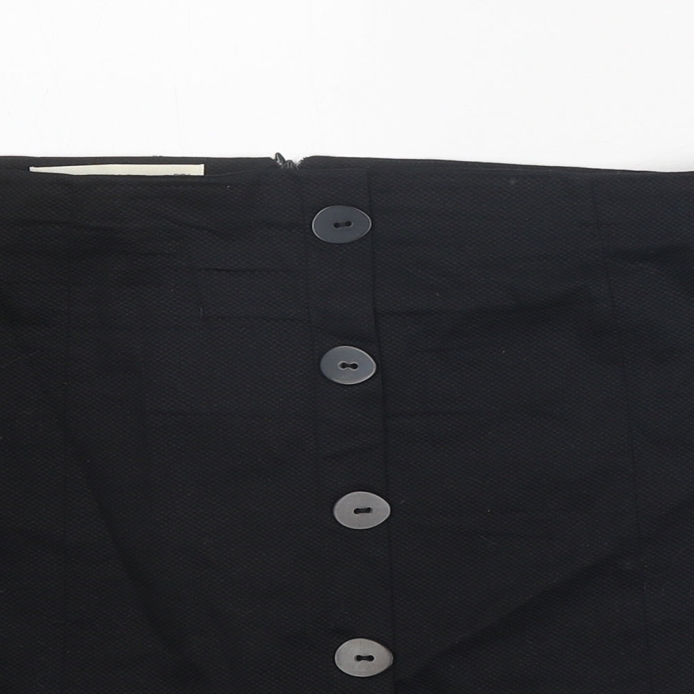 Mango Womens Black Cotton A-Line Skirt Size L Zip