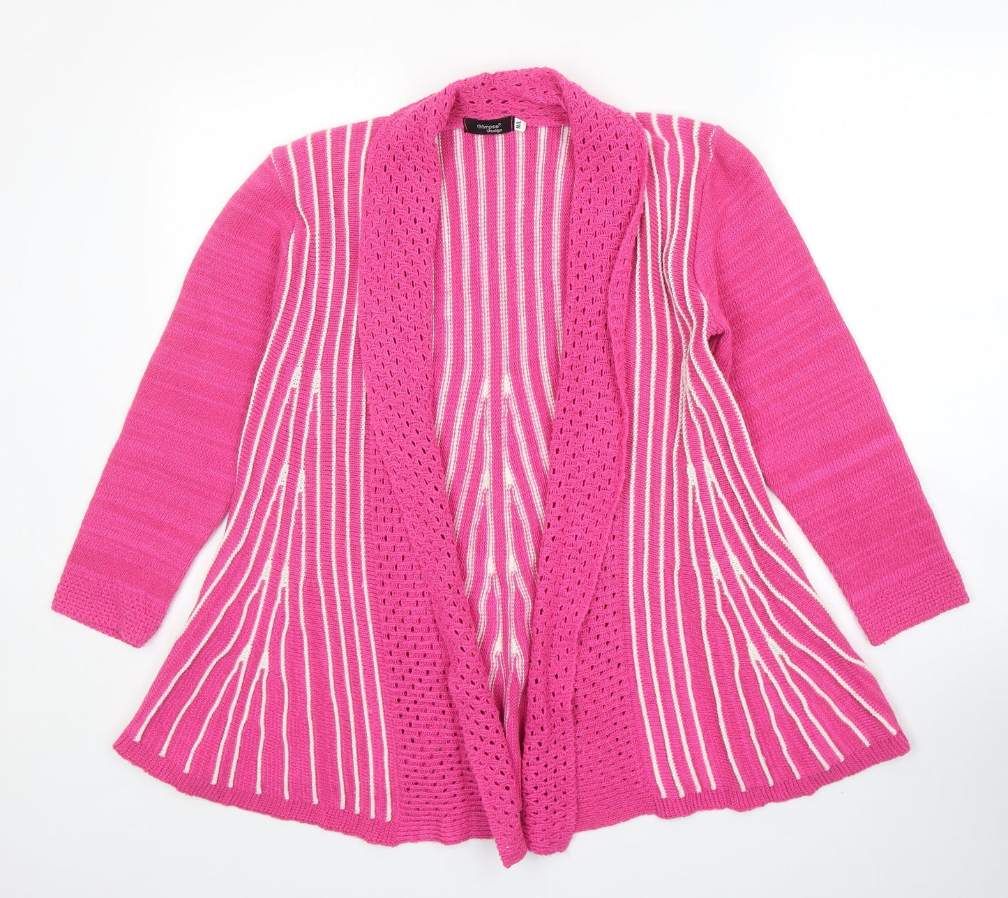 Glipse Womens Pink V-Neck Striped Acrylic Cardigan Jumper Size M Pullover