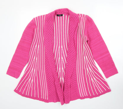 Glipse Womens Pink V-Neck Striped Acrylic Cardigan Jumper Size M Pullover