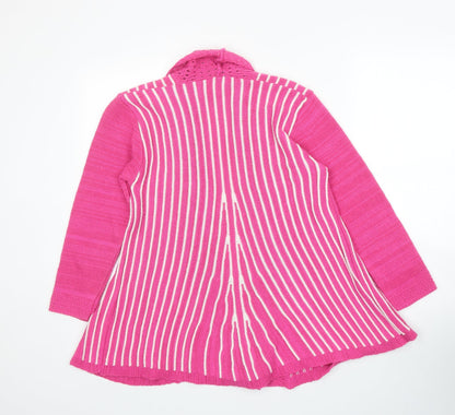 Glipse Womens Pink V-Neck Striped Acrylic Cardigan Jumper Size M Pullover