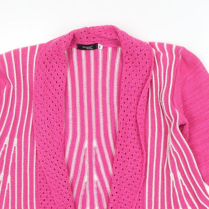 Glipse Womens Pink V-Neck Striped Acrylic Cardigan Jumper Size M Pullover