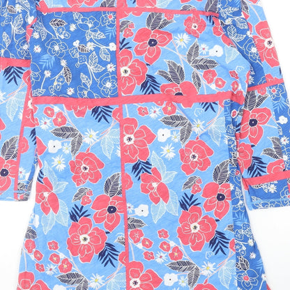 Preworn Womens Blue Floral Cotton A-Line Size 12 V-Neck Pullover