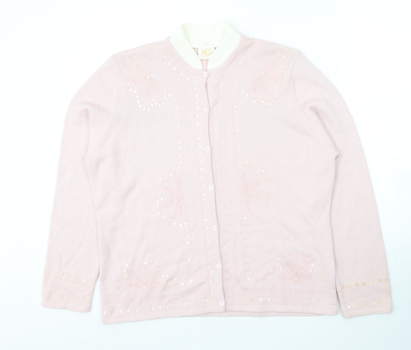 Country Casuals Womens Pink Round Neck Wool Cardigan Jumper Size L