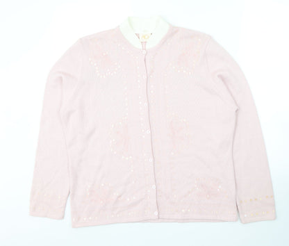 Country Casuals Womens Pink Round Neck Wool Cardigan Jumper Size L