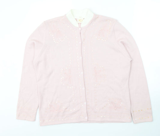 Country Casuals Womens Pink Round Neck Wool Cardigan Jumper Size L