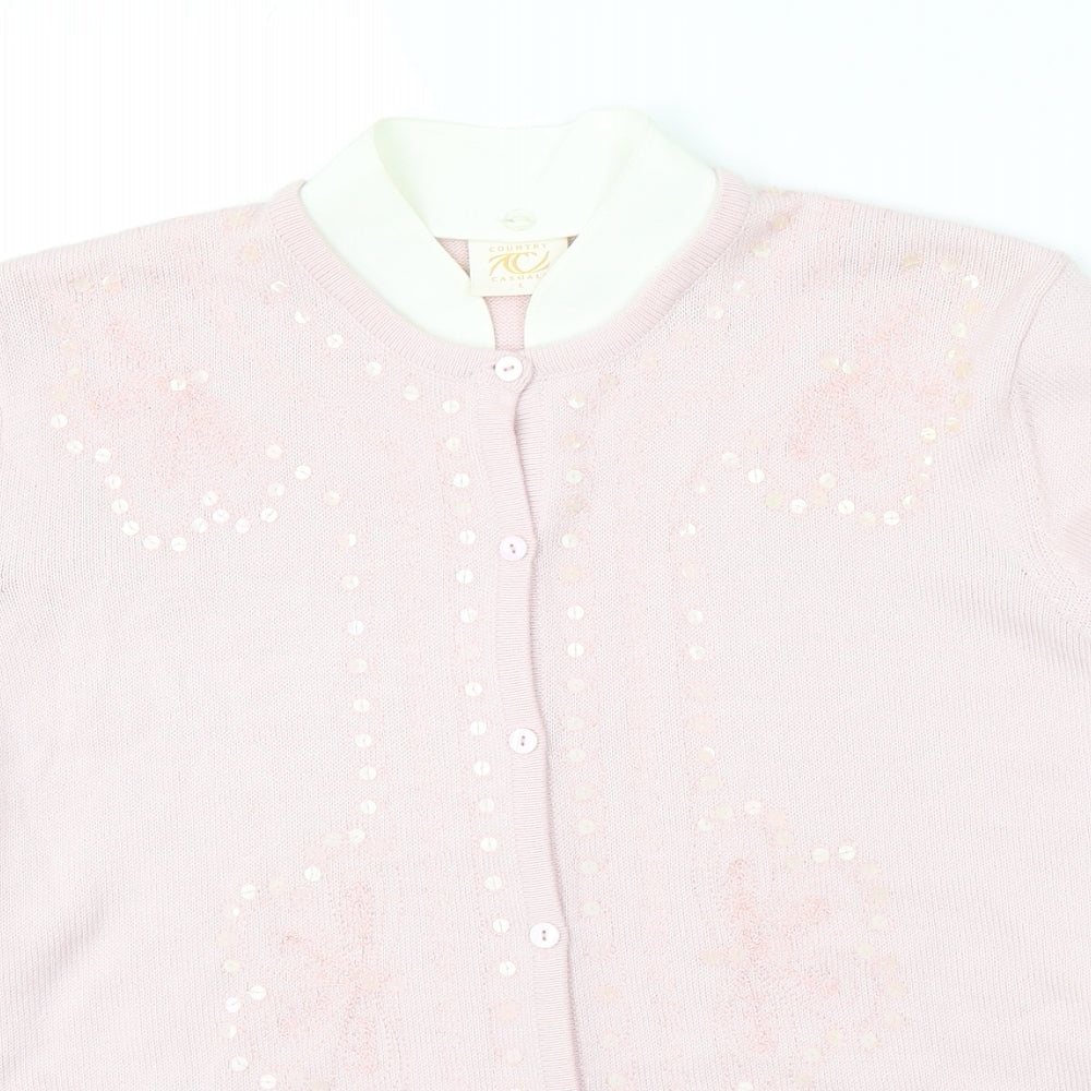 Country Casuals Womens Pink Round Neck Wool Cardigan Jumper Size L