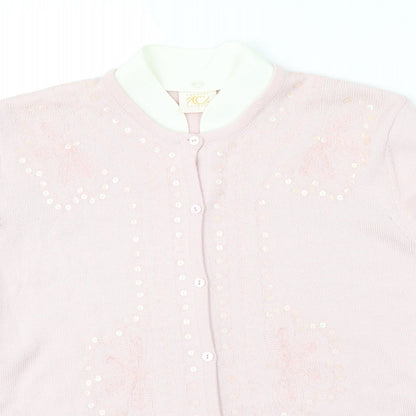 Country Casuals Womens Pink Round Neck Wool Cardigan Jumper Size L