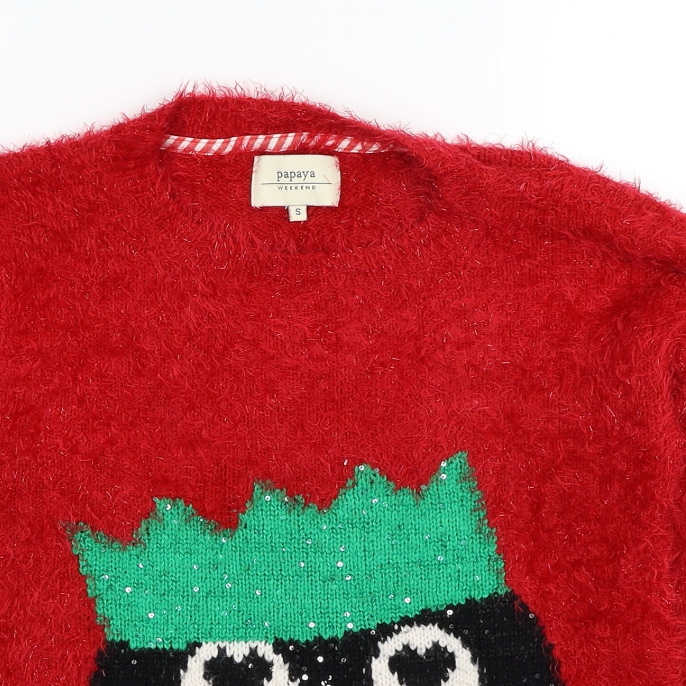 Womens UK Size S Papaya Red Pullover Jumper