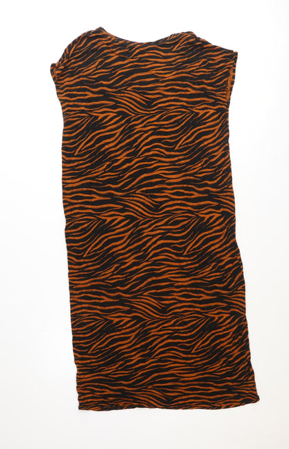 Marks and Spencer Womens Brown Animal Print Polyester Tank Dress Size 14 V-Neck Pullover - Tiger print