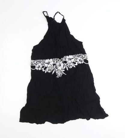 Boohoo Womens Black Viscose Mini Size 10 Round Neck Zip