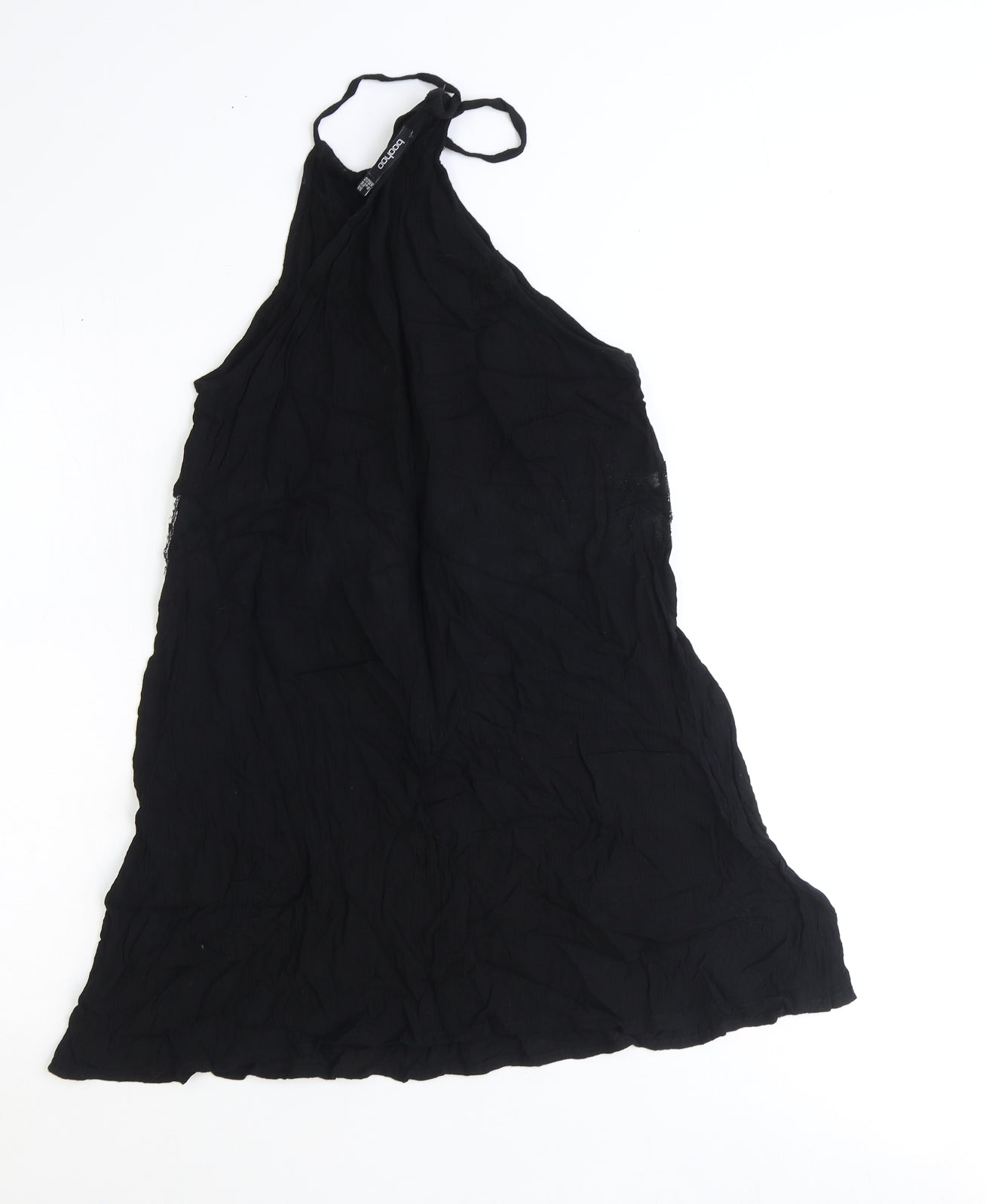 Boohoo Womens Black Viscose Mini Size 10 Round Neck Zip