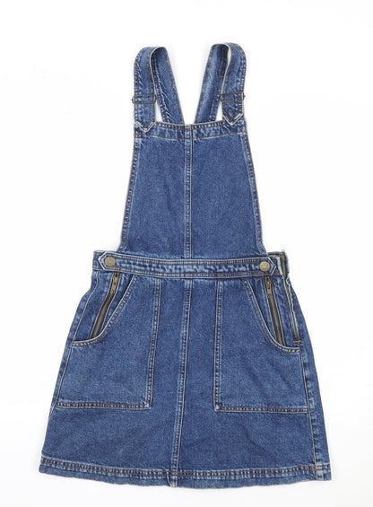 Cooperative Womens Blue Cotton Pinafore/Dungaree Dress Size S Square Neck Button