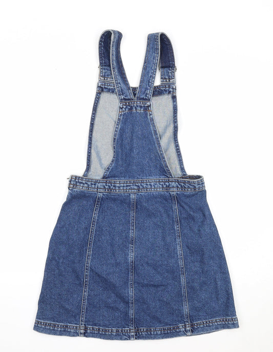 Cooperative Womens Blue Cotton Pinafore/Dungaree Dress Size S Square Neck Button