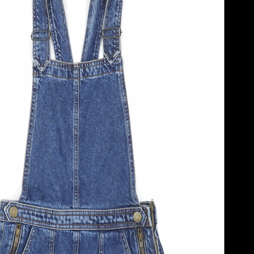 Cooperative Womens Blue Cotton Pinafore/Dungaree Dress Size S Square Neck Button