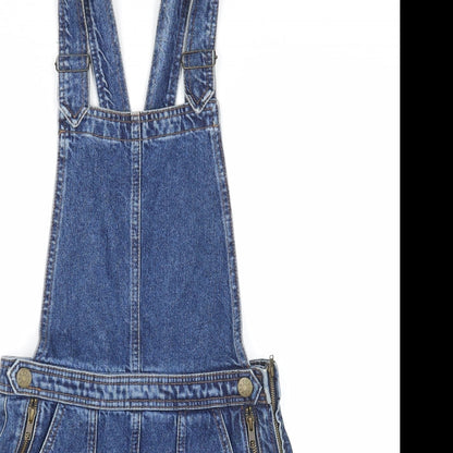 Cooperative Womens Blue Cotton Pinafore/Dungaree Dress Size S Square Neck Button