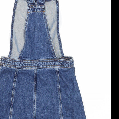 Cooperative Womens Blue Cotton Pinafore/Dungaree Dress Size S Square Neck Button
