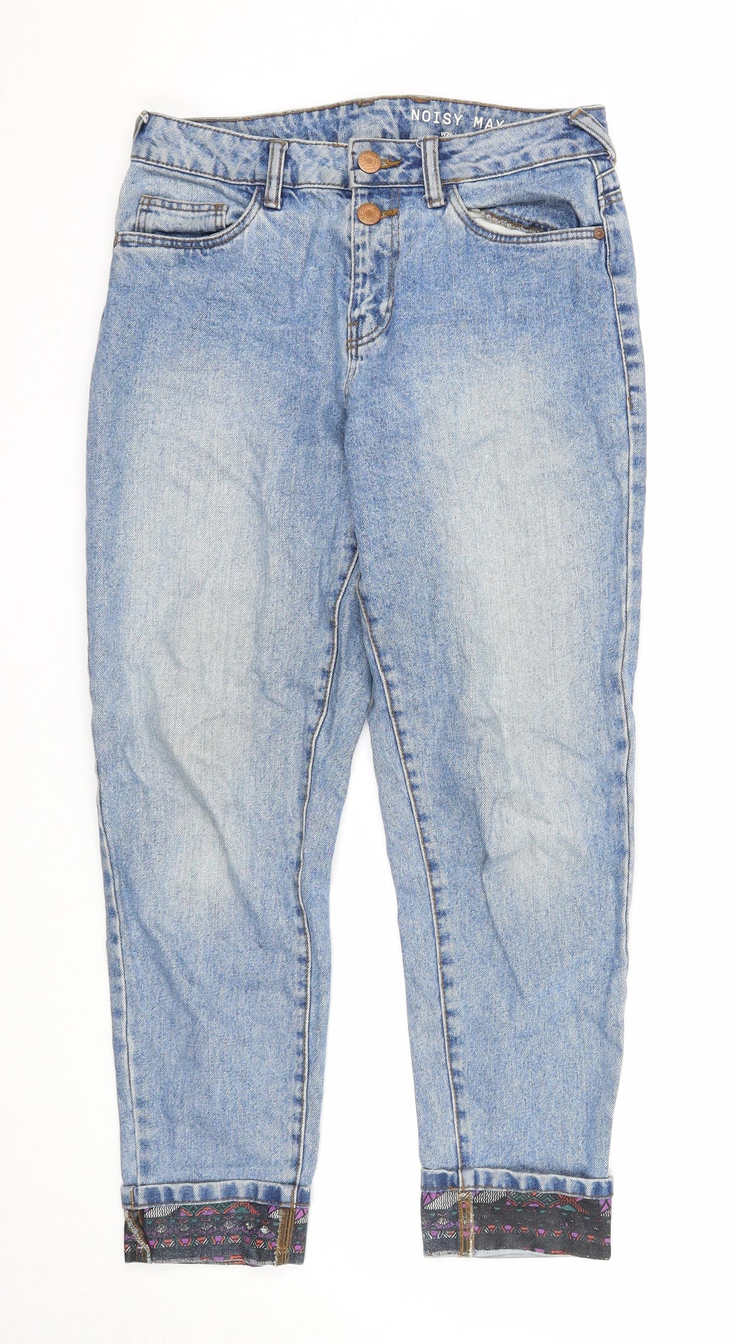 Noisy may Womens Blue Cotton Skinny Jeans Size 30 in Regular Zip - Leg Cuff Detail