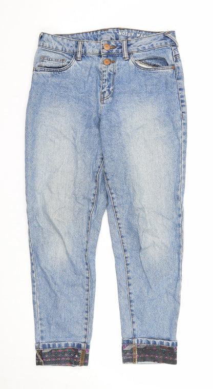 Noisy may Womens Blue Cotton Skinny Jeans Size 30 in Regular Zip - Leg Cuff Detail