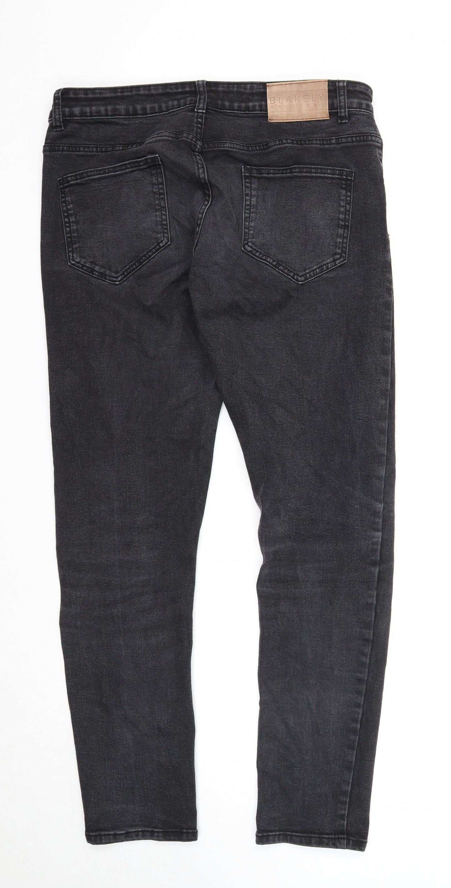 Blakeley Mens Black Cotton Skinny Jeans Size L Regular Zip