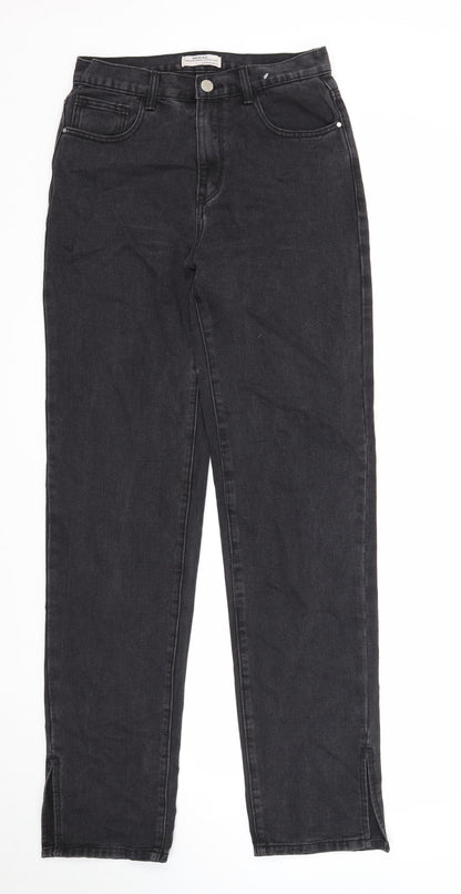 Redial Womens Black Cotton Straight Jeans Size 10 Regular Zip - Side Slit