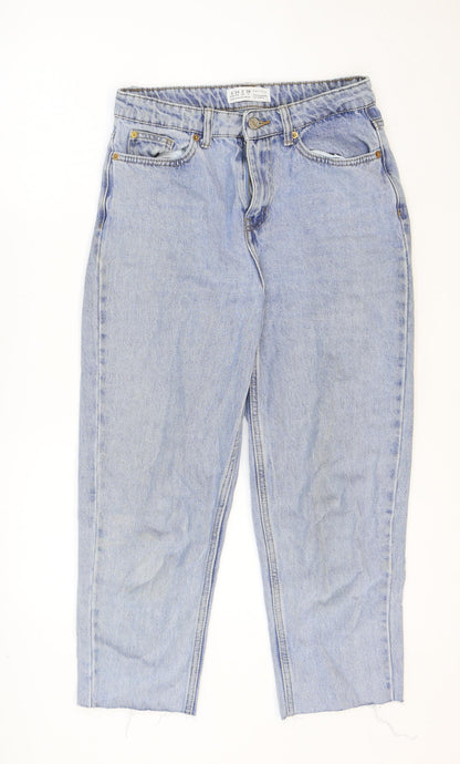 Primark Womens Blue Cotton Straight Jeans Size 6 Regular Zip - Distressed Hems