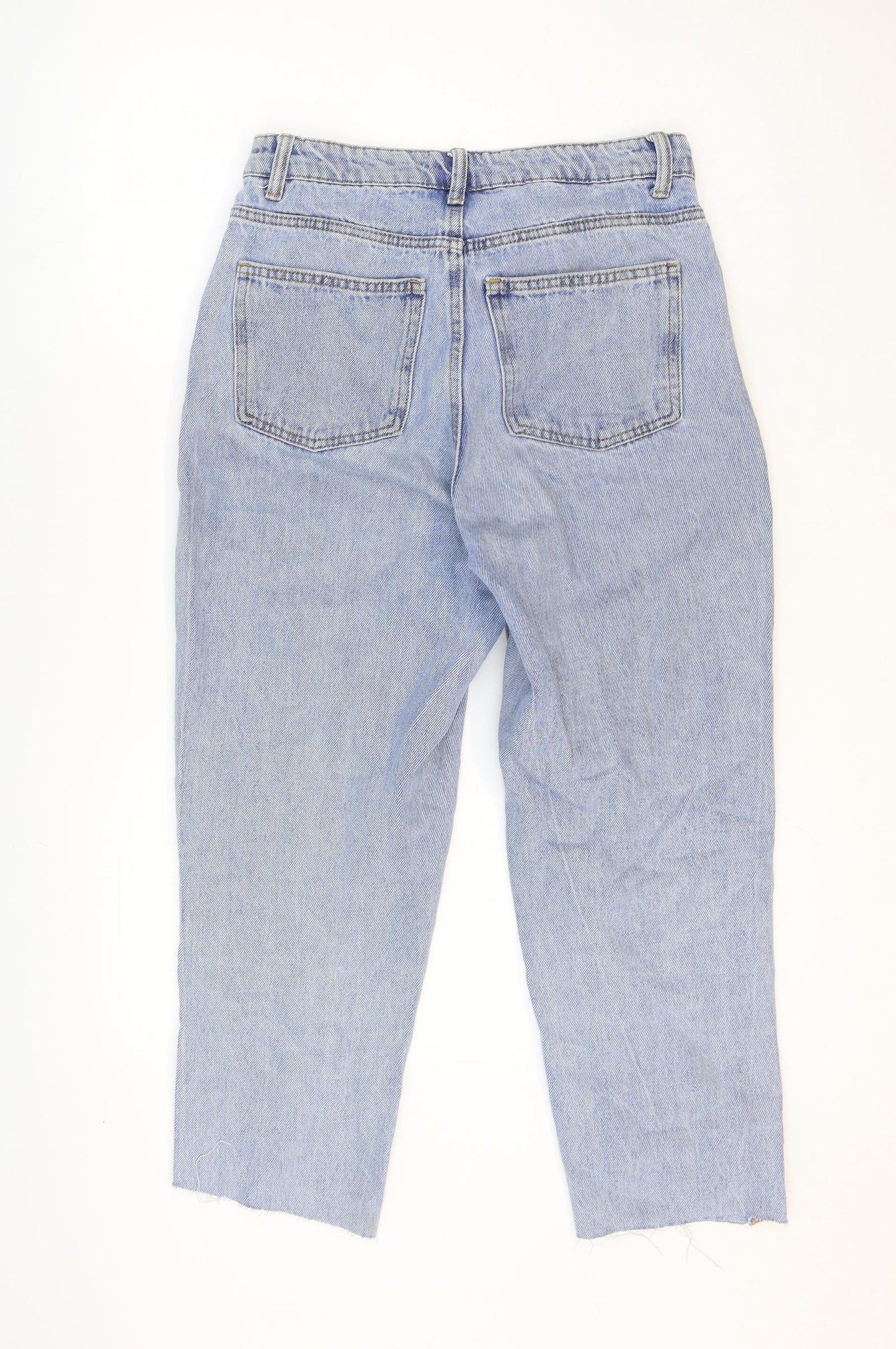 Primark Womens Blue Cotton Straight Jeans Size 6 Regular Zip - Distressed Hems