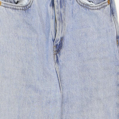 Primark Womens Blue Cotton Straight Jeans Size 6 Regular Zip - Distressed Hems