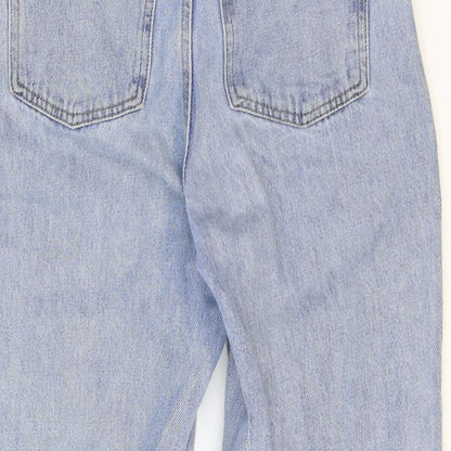 Primark Womens Blue Cotton Straight Jeans Size 6 Regular Zip - Distressed Hems