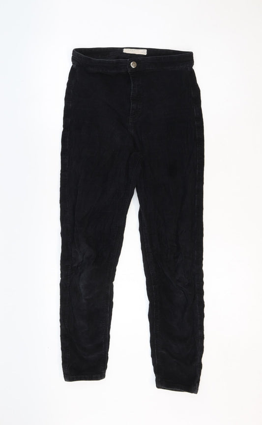 Topshop Womens Black Cotton Trousers Size 28 Regular Zip