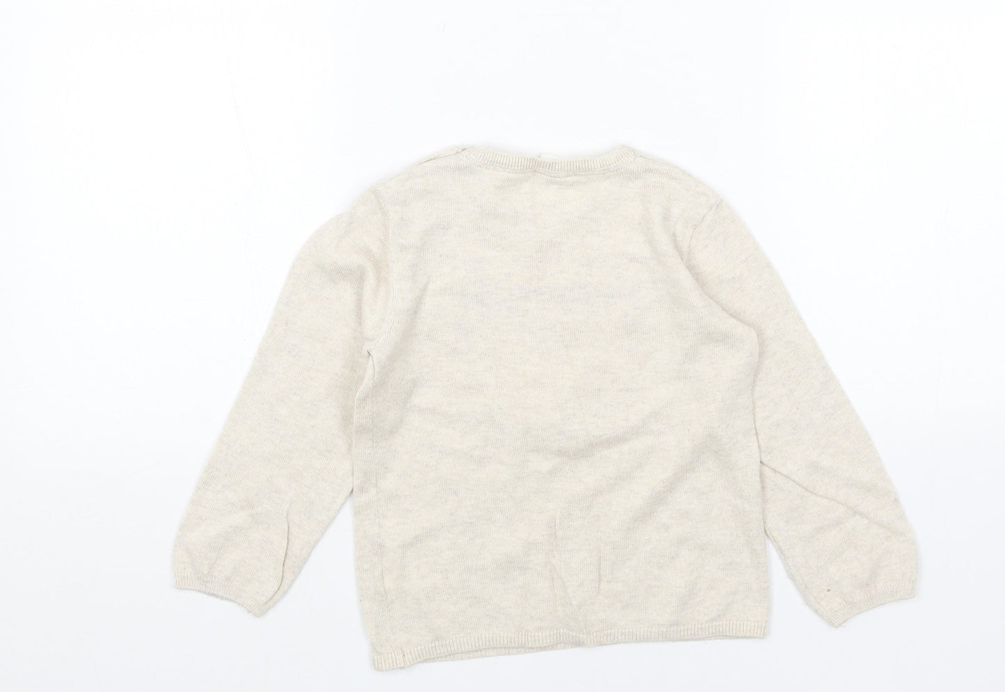 H&M Girls Beige Round Neck Cotton Pullover Jumper Size 2XS Pullover - Reindeer