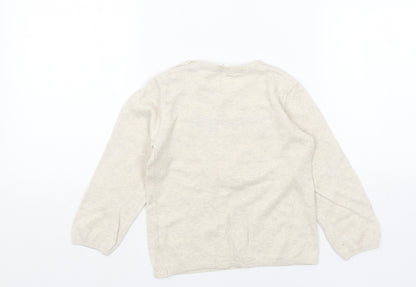 H&M Girls Beige Round Neck Cotton Pullover Jumper Size 2XS Pullover - Reindeer