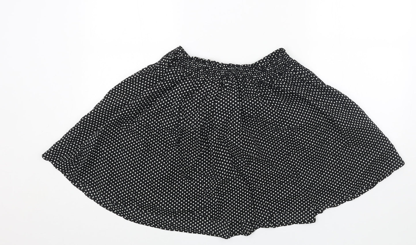 M Butterfly Womens Black Polka Dot Cotton Skater Skirt Size M Button