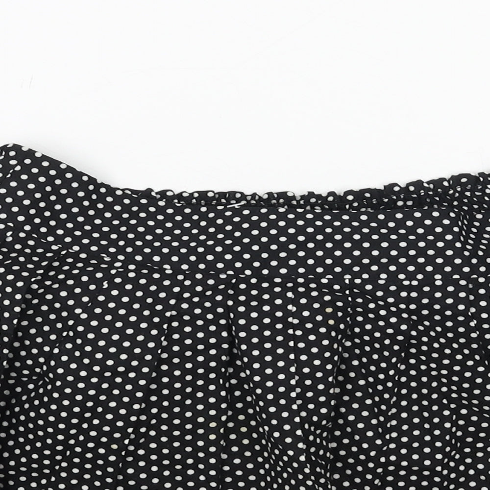 M Butterfly Womens Black Polka Dot Cotton Skater Skirt Size M Button