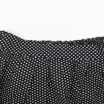 M Butterfly Womens Black Polka Dot Cotton Skater Skirt Size M Button