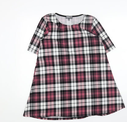 Apricot Womens Pink Plaid Polyester A-Line Size 10 Round Neck Pullover
