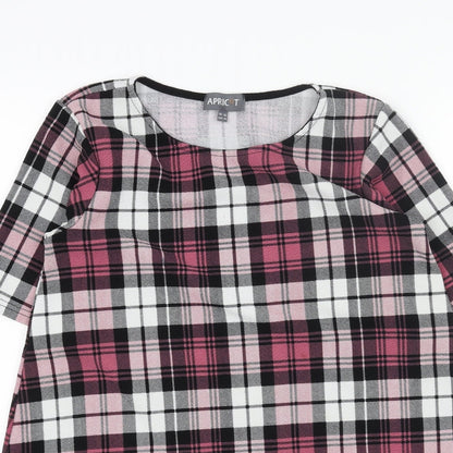 Apricot Womens Pink Plaid Polyester A-Line Size 10 Round Neck Pullover