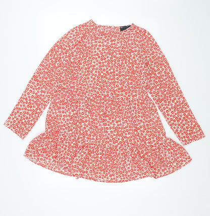 ASOS Womens Red Floral Polyester A-Line Size 10 Round Neck Pullover