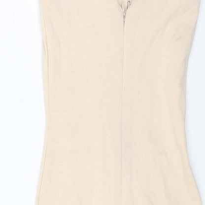 Lipsy Womens Beige Polyester Shift Size 6 Round Neck Zip - Open Back