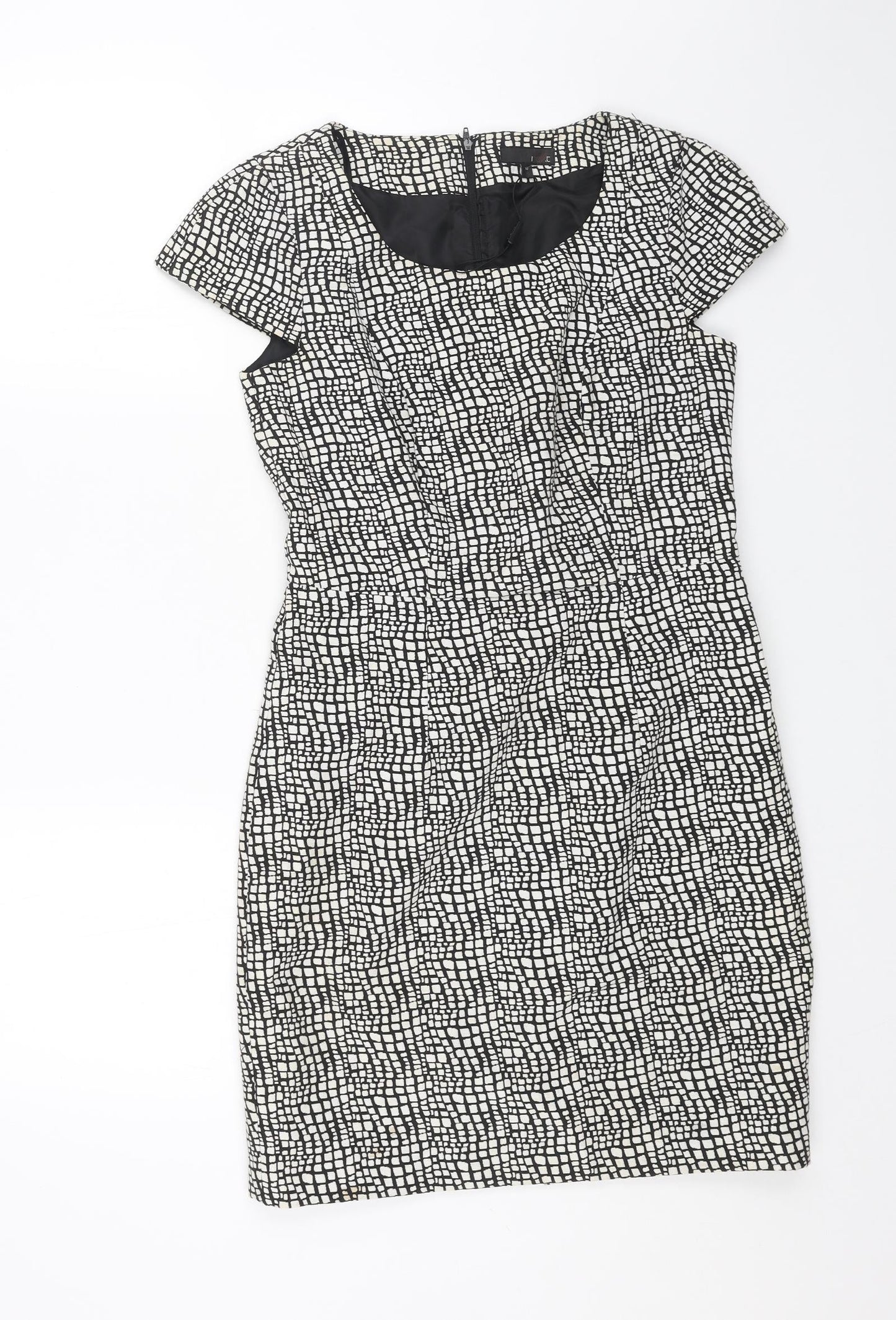 NEXT Womens Grey Geometric Cotton Shift Size 10 Round Neck Zip
